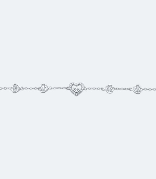 Fancy Silver Heart Bracelet with CZ - SKBR 006