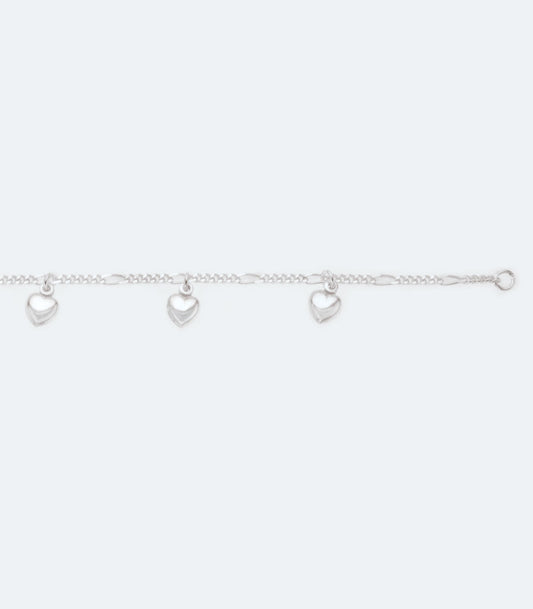 Sterling Silver Bracelet With Hanging Puffed Heart Charms - SSBR 020