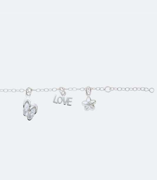 Fancy Sterling Silver Bracelet With Multi Hanging Charms - SSBR 210