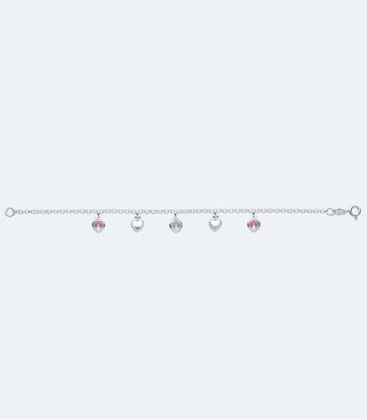 Fancy Pink Cubic Zirconia and Plain Hearts Bracelet - SSBR 270
