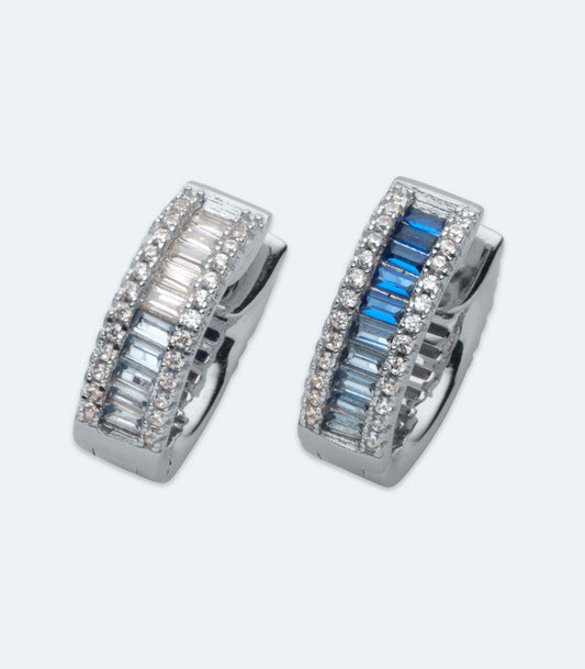 Dark to Light Blue Stone Huggie Earrings - SSER 405