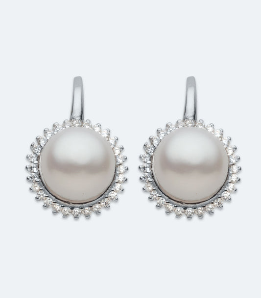 Pearl CZ Border Earrings - SSER 449