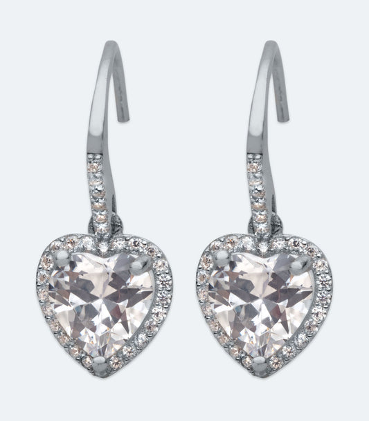 CZ Heart Drop Earrings - SSER 451