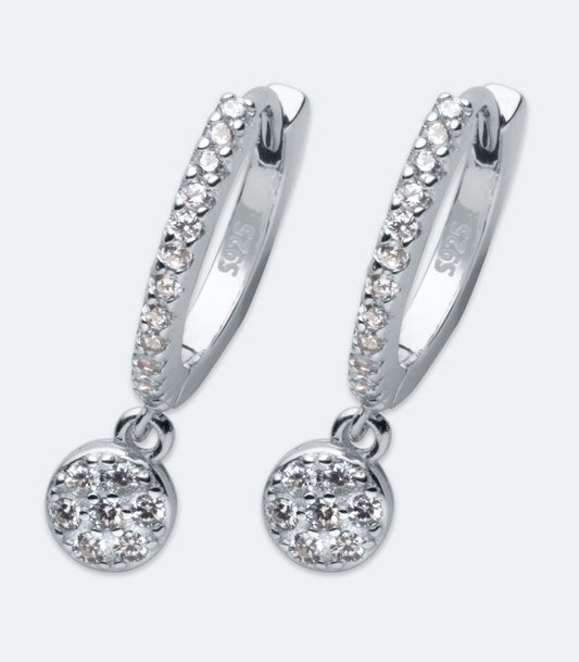 Round CZ Charm Huggie Earrings - SSER 456