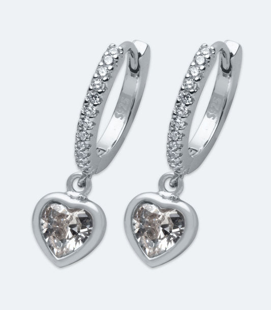 Heart CZ Charm Huggie Earrings - SSER 457
