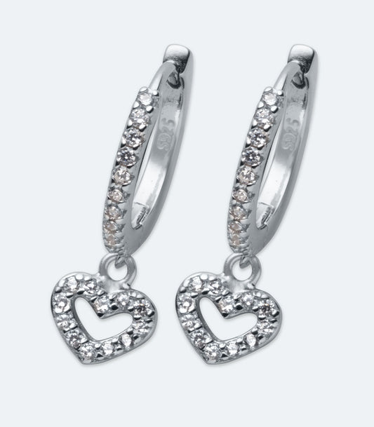 Open Heart Charm Huggie Earrings - SSER 458