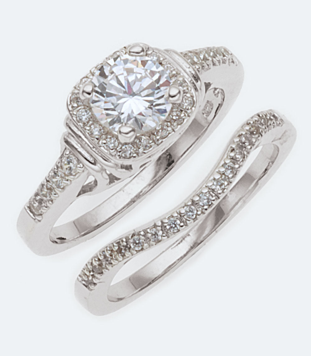 Cubic Zirconia Sterling Silver Bridal Ring Set - SSRG 032