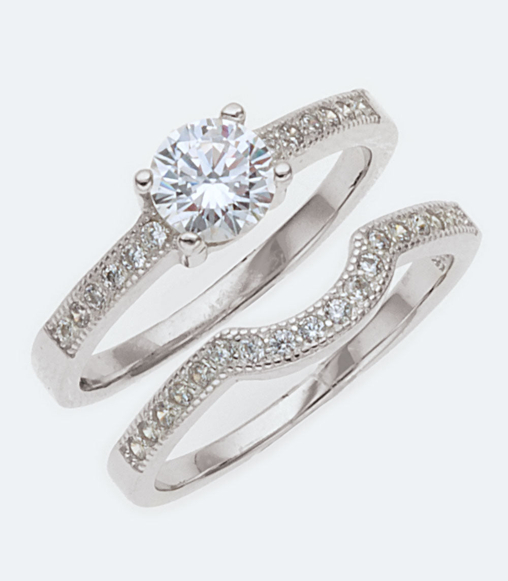 Fancy Cubic Zirconia Ring Wedding Set - SSRG 226