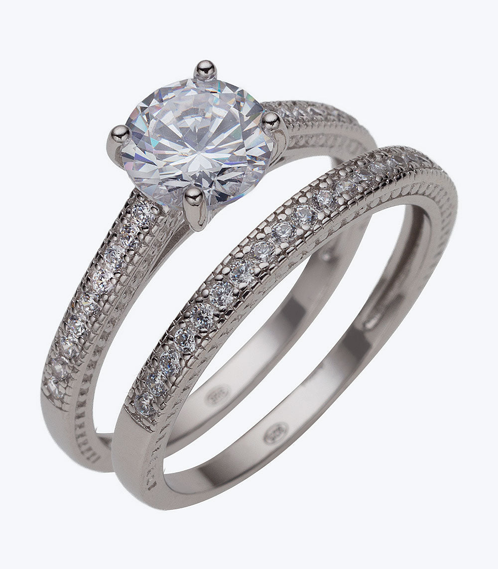 Fancy CZ Wedding Set Ladies Ring - SSRG 402