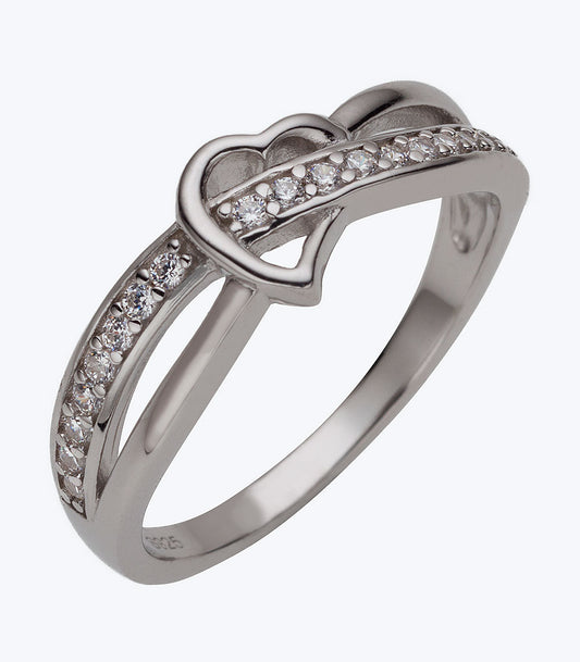 Heart with Through Eternity Band CZ Ladies Ring