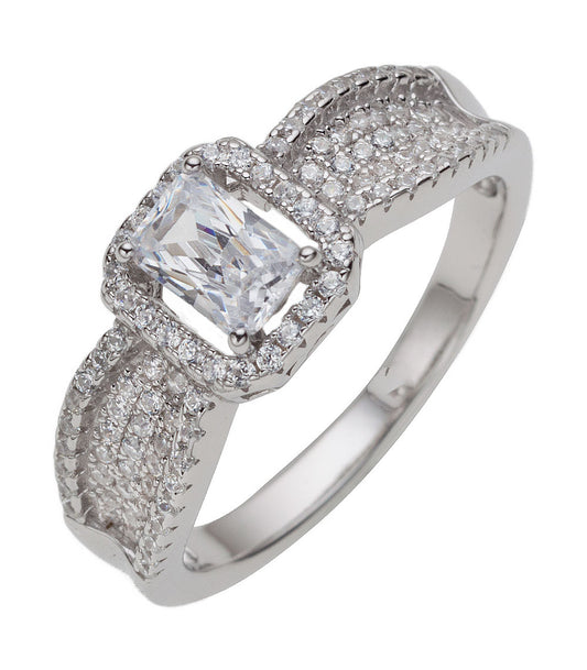 Rectangle Stone with Round Edge Band CZ Ladies Ring - SSRG 412