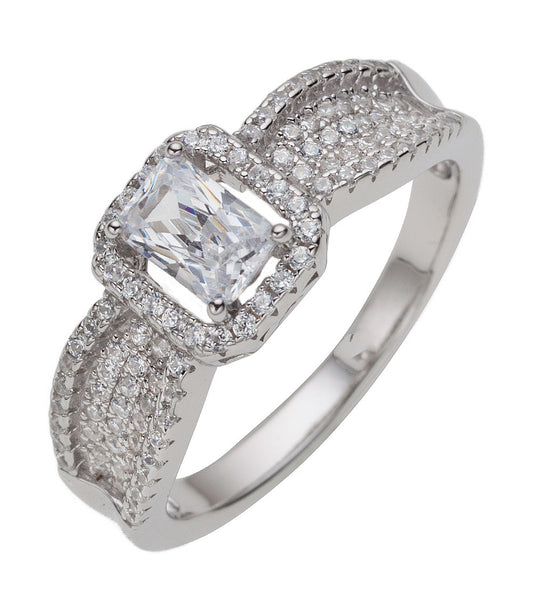 Rectangle Stone with Round Edge Band CZ Ladies Ring