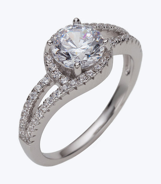 Solitaire with Wave Band CZ Ladies Ring
