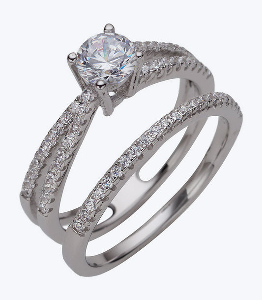 Solitaire with Band CZ Wedding Set - SSRG 414