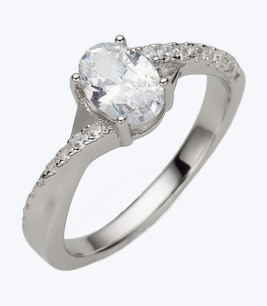 Solitaire Oval Wave Band CZ Ladies Ring - SSRG 419