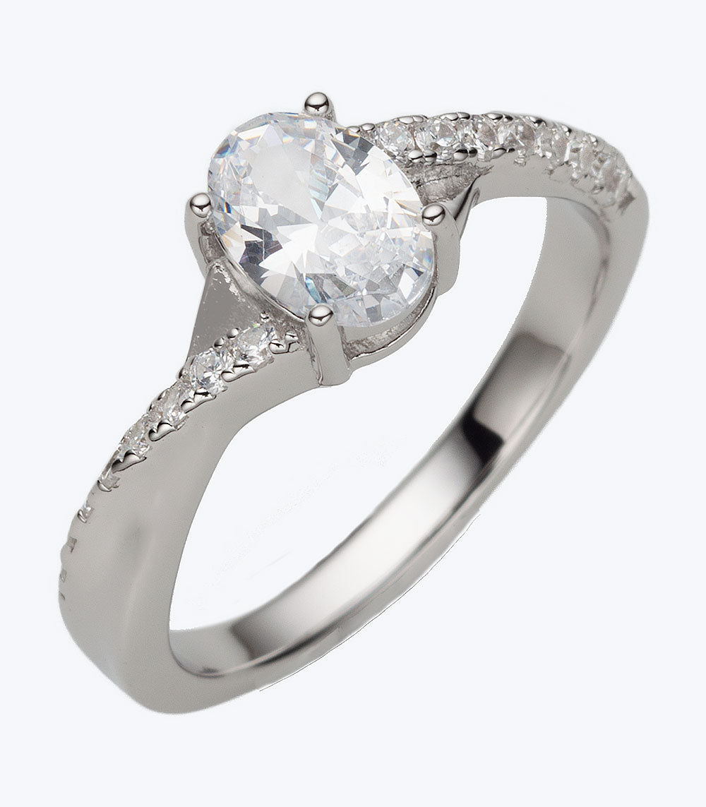 Solitaire Oval Wave Band CZ Ladies Ring - SSRG 419
