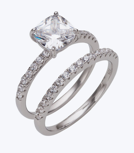 Rounded Square CZ Wedding Set Ladies Ring - SSRG 420