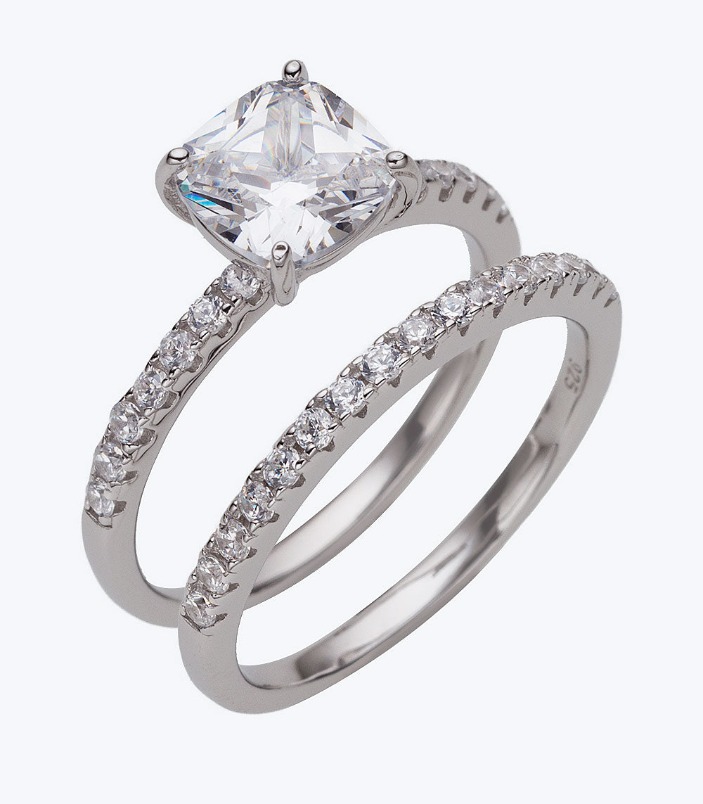 Rounded Square CZ Wedding Set Ladies Ring - SSRG 420