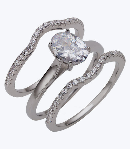 Three Piece Oval CZ Wedding Set -SSRG 423