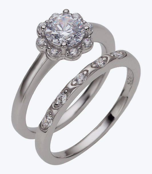 Flower CZ Wedding Set Ladies Ring - SSRG 426