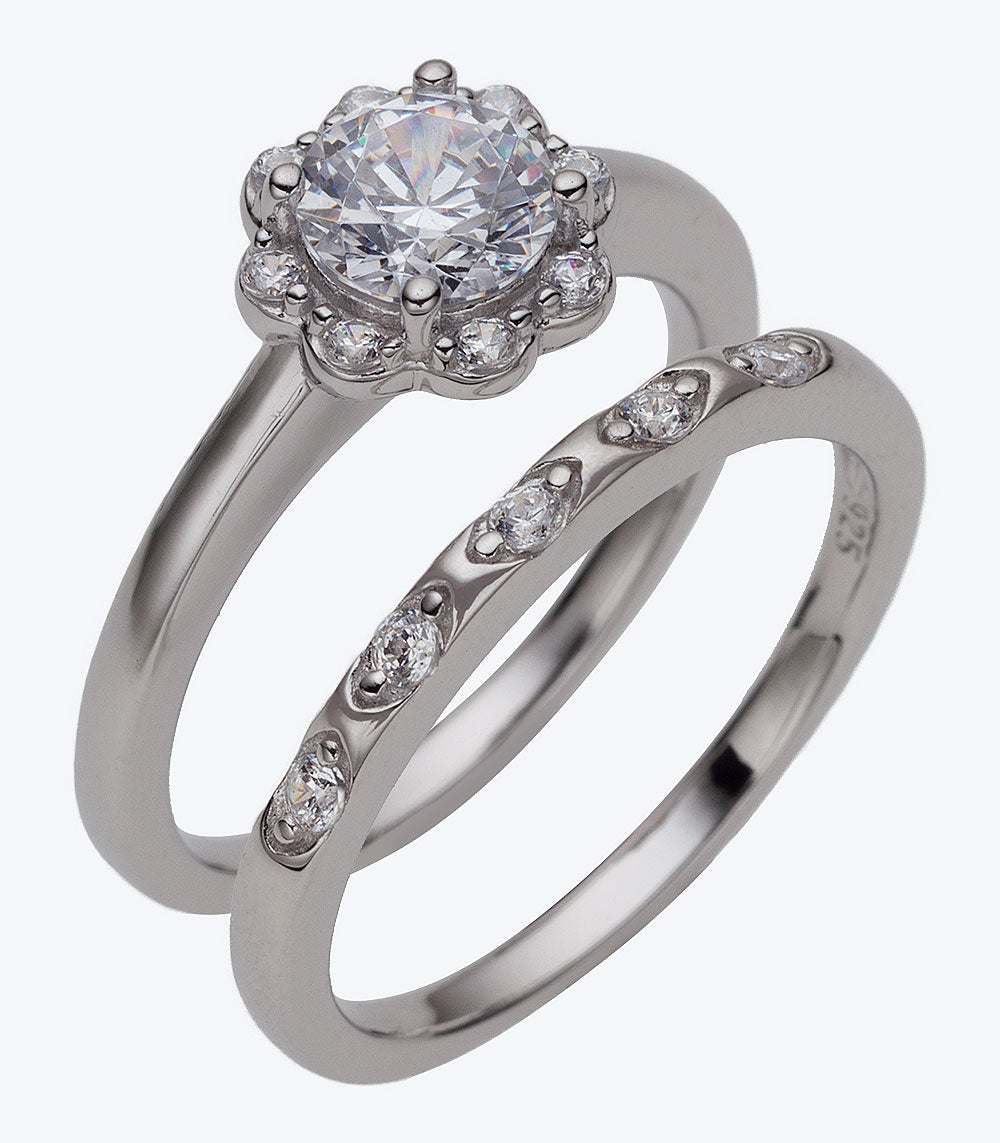 Flower CZ Wedding Set Ladies Ring - SSRG 426