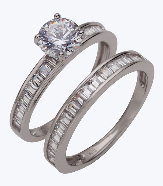 Solitaire with Eternity Band CZ Wedding Set Ladies Ring