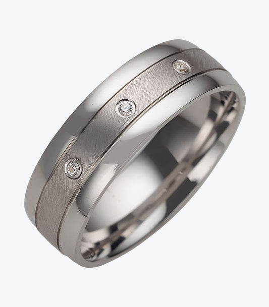 Gents Ring with Band and 3 Cubic Stones