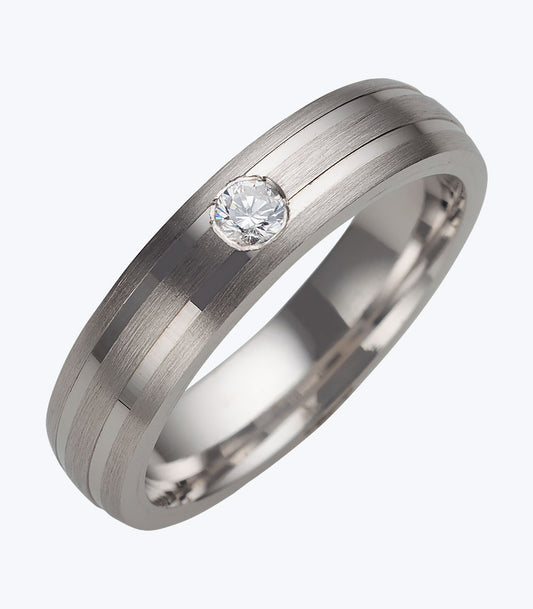 Gents Ring with 2 Bands and 1 Cubic Stone