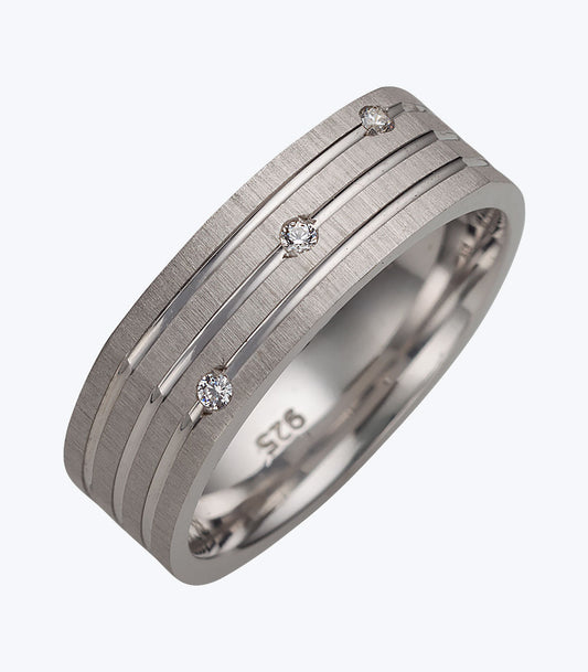 Gents Ring with 3 Lines and 3 Cubic Stones