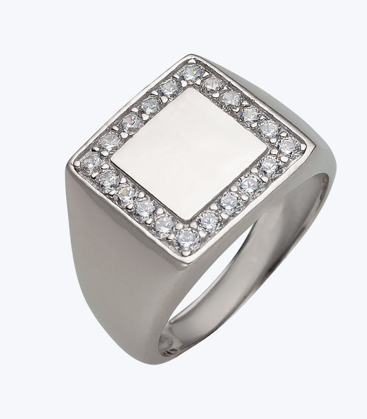 Gents Ring with Cubic Stone Border Shield