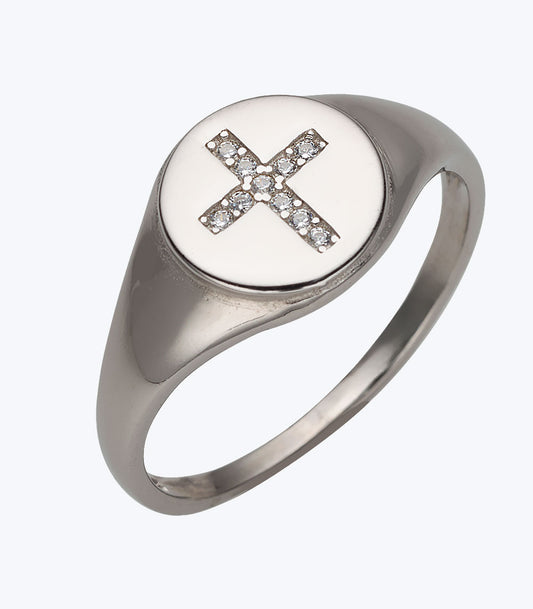 Gents Ring with Cubic Stone Cross Shield