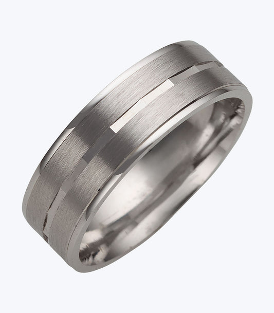 Gents Ring with 2 Bands and 1 Carved Line