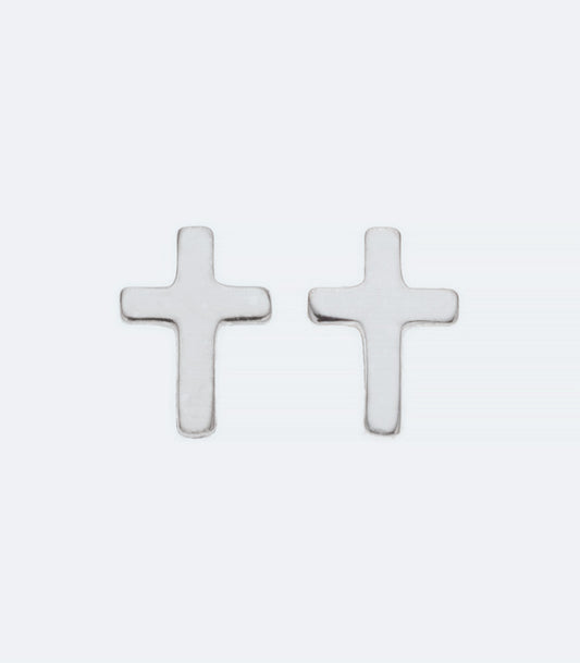 Plain Cross Silver Earrings - 007