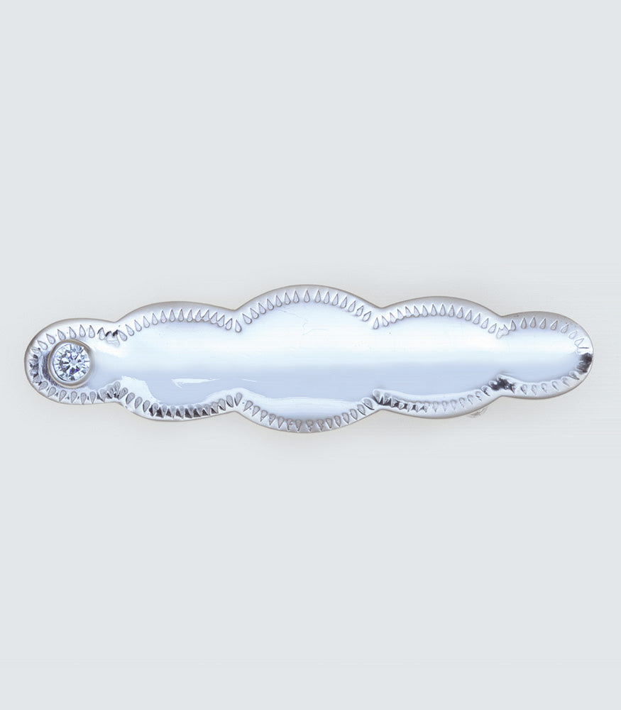 Engraved Sterling Silver Brooch with Clear CZ