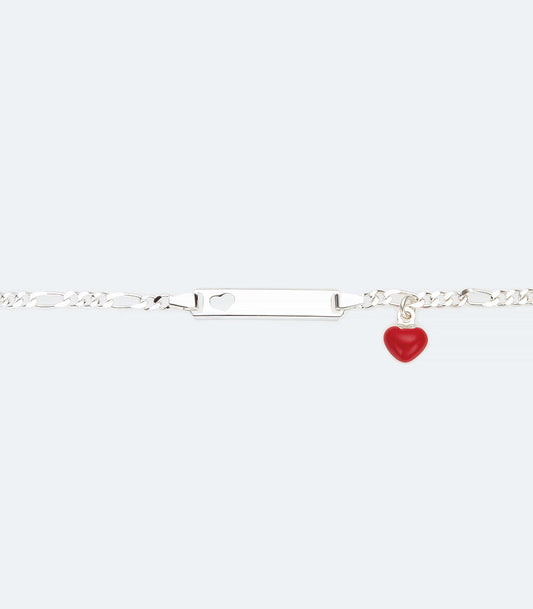 Sterling Silver ID Bracelet with Red Heart Charm