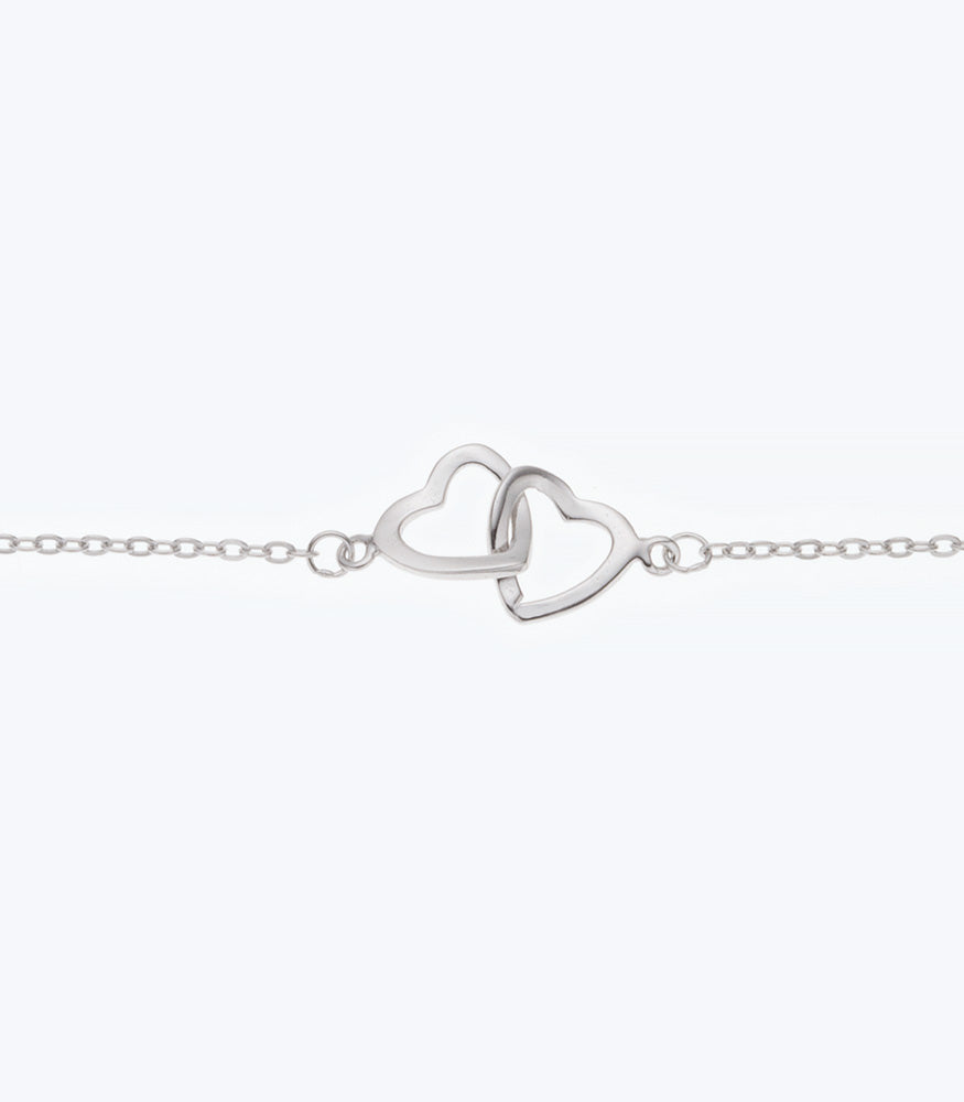 Double Heart Silver Anklet  - 23cm