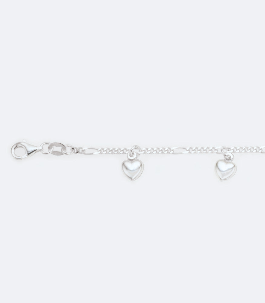 Fancy 020 Sterling Silver Bracelet With Hanging Puffed Heart Charms