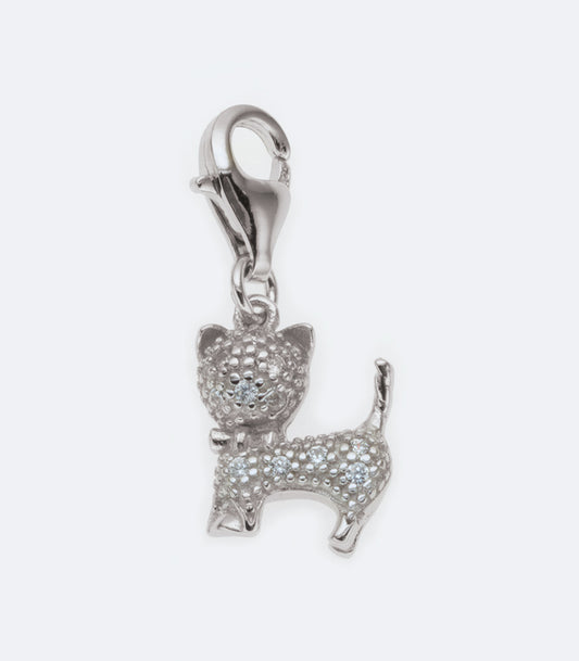 Cat Sterling Silver Charm With Cubic Zirconia