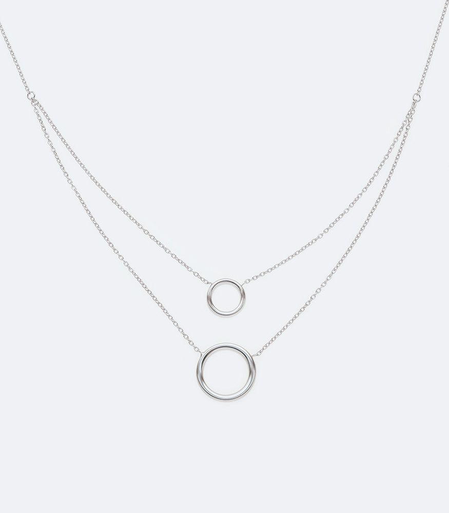Fancy Sterling Silver Necklace With 2 Plain Circles - SSFN 056