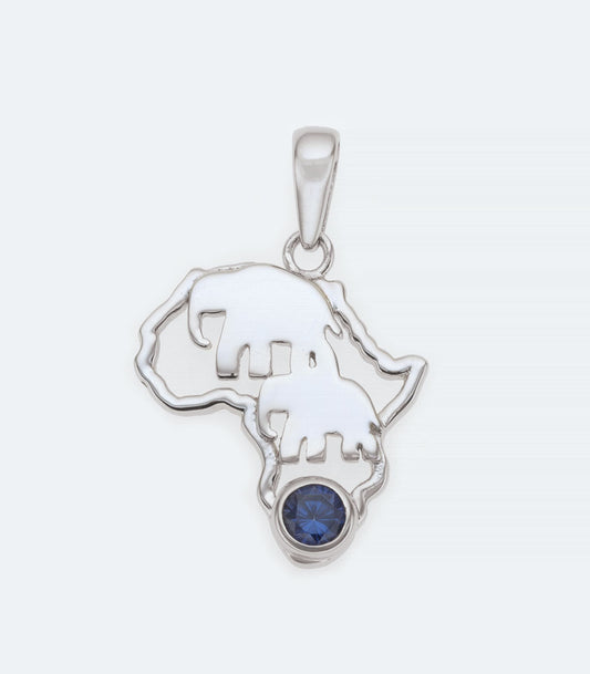 Africa Map with Elephants and Blue CZ Pendant