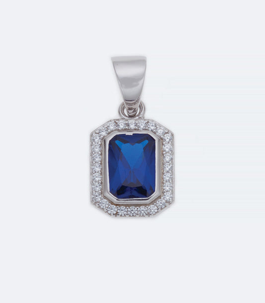 Blue with Clear Border CZ Silver Pendant - 251