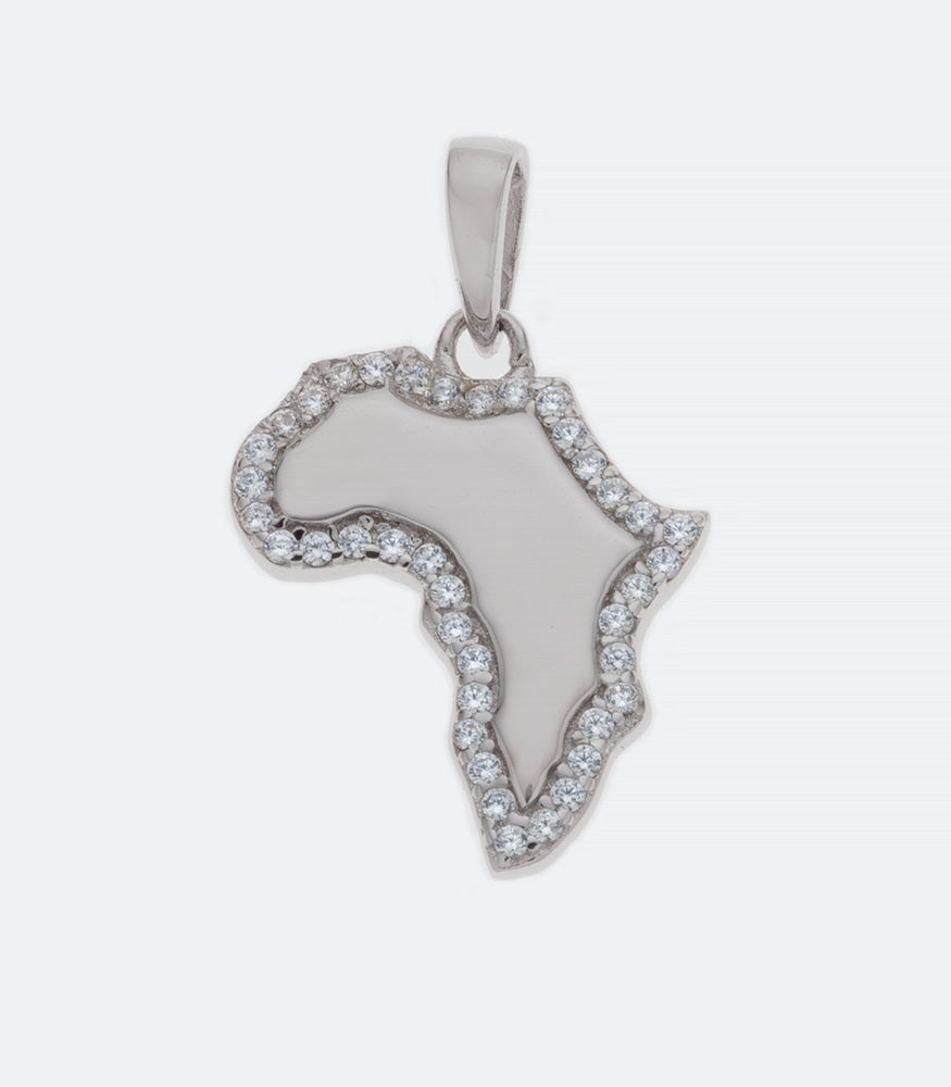 Map of Africa with Clear CZ Border Silver Pendant - SSPD 281