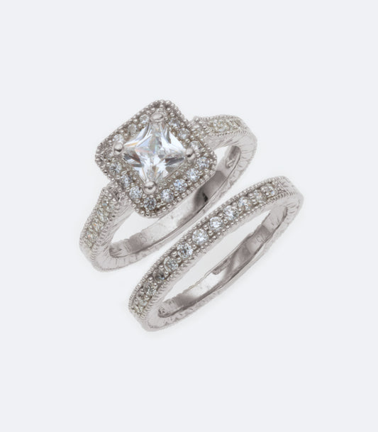 Cubic Zirconia 036 Sterling Silver Bridal Ring Set