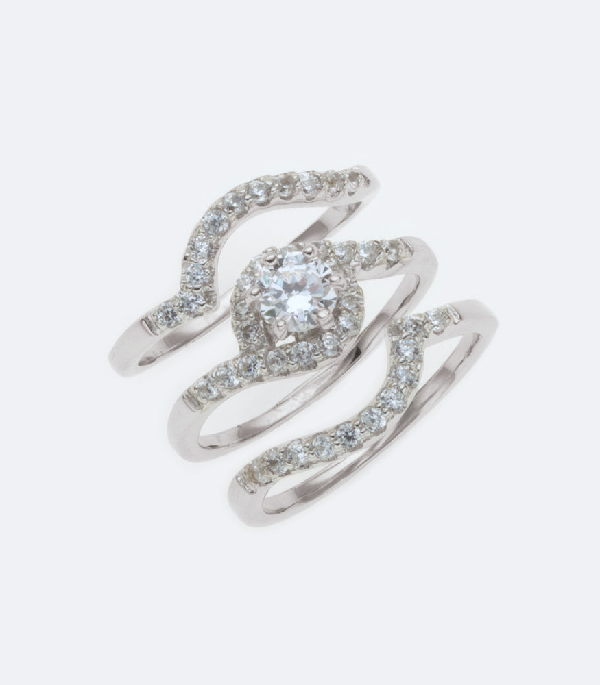 Cubic Zirconia Sterling Silver Bridal Ring Set - SSRG 043