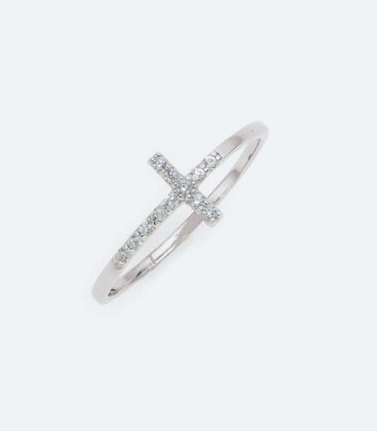 Cross Sterling Silver Ring With Cubic Zirconia