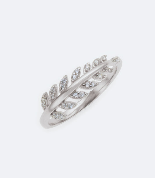 Leaf Sterling Silver Ring With Cubic Zirconia