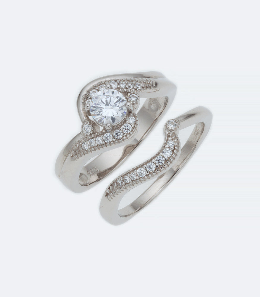 CZ Silver Ring Wedding Set - SSRG 330