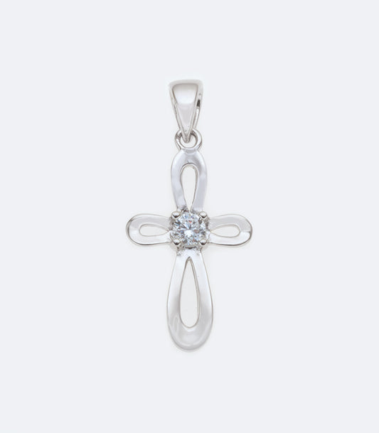 Cross 004 Sterling Silver Pendant With Single Cubic Zirconia
