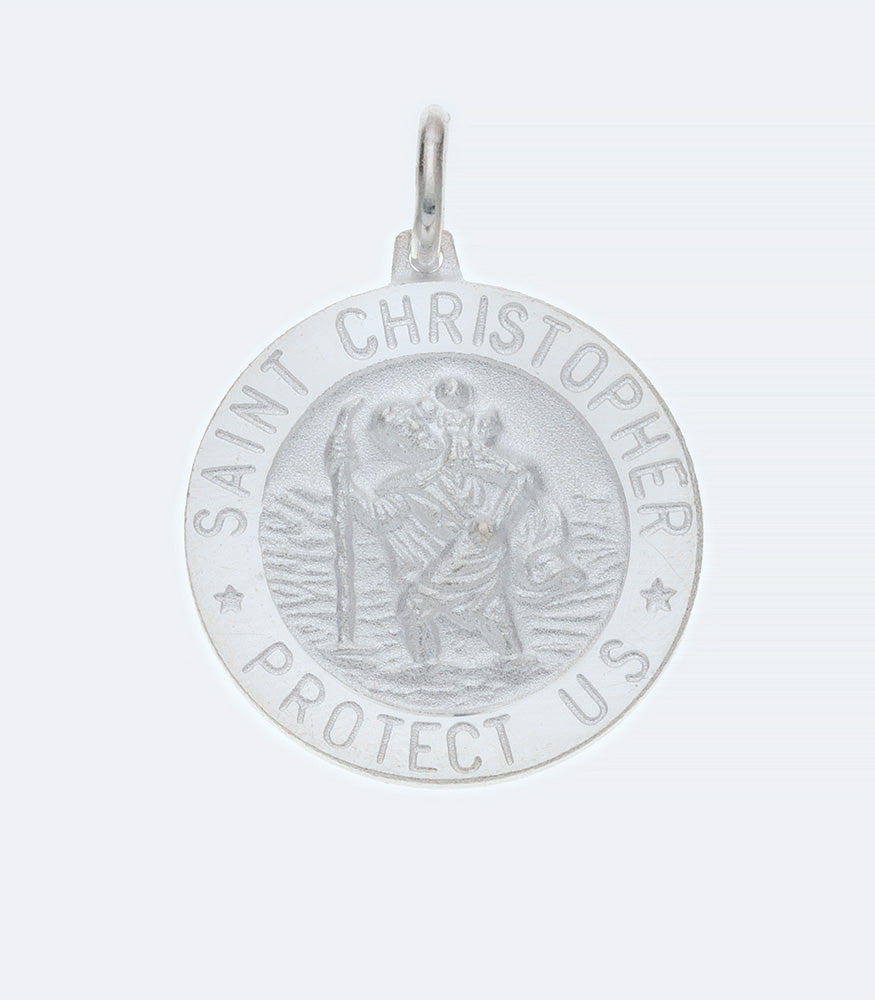 Round St Christopher 20mm Sterling Silver Pendant