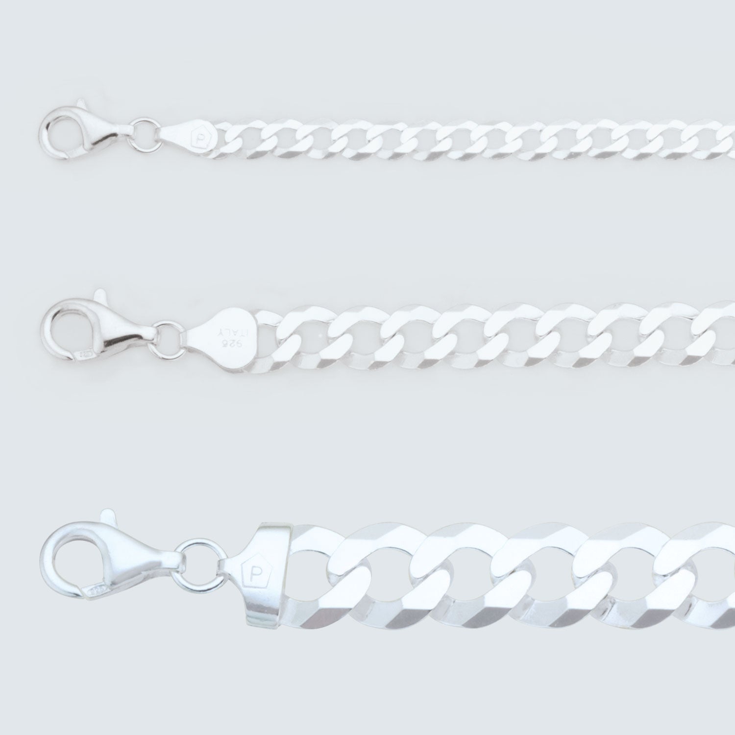 Sterling Silver Gents Curb Chains and Bracelets